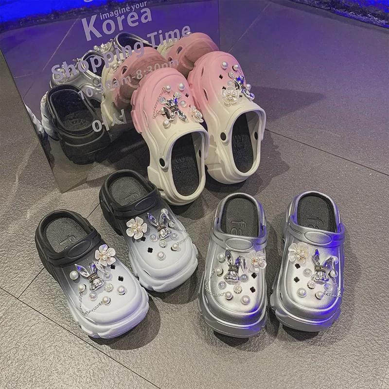 Women's Summer EVA Crystal Love Detachable Closed-Toe Sandals - Thick, Non-Slip, Soft Bottom, Ideal for Beach Wear.