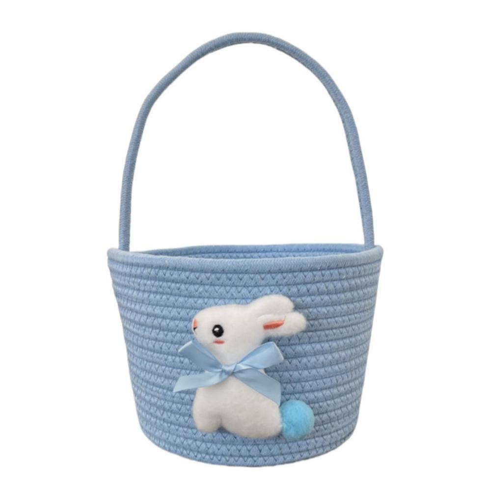 Cartoon Rabbit Storage Basket Soft Cotton Rope Organizer Rabbit Decoration Basket Lightweight Easter Gift Bag For Living Room