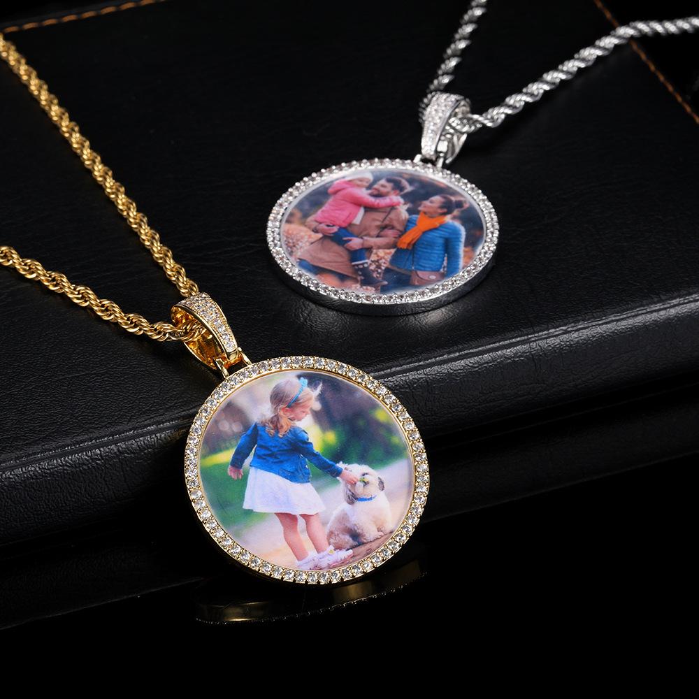Europäische & Amerikanische Hip Hop Runde Foto Anhänger Halskette mit Kupfer & Zirkonia - Trendiger Personalisierter Schmuck für Herren