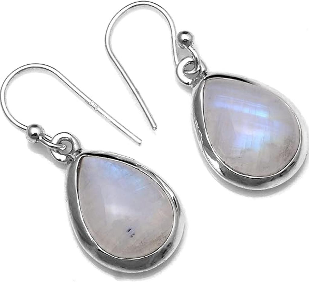 925 Sterling Solid Silver Moonstone Gemstone Handmade Dangle Earring Jewelry Gift For Her
