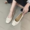 Women Bow Square Toe Soft Sole Single Shoes Comfort Slip On Soft Sole Flats Shoes Ladies Silver Round Toe Ballet Dress Loafers