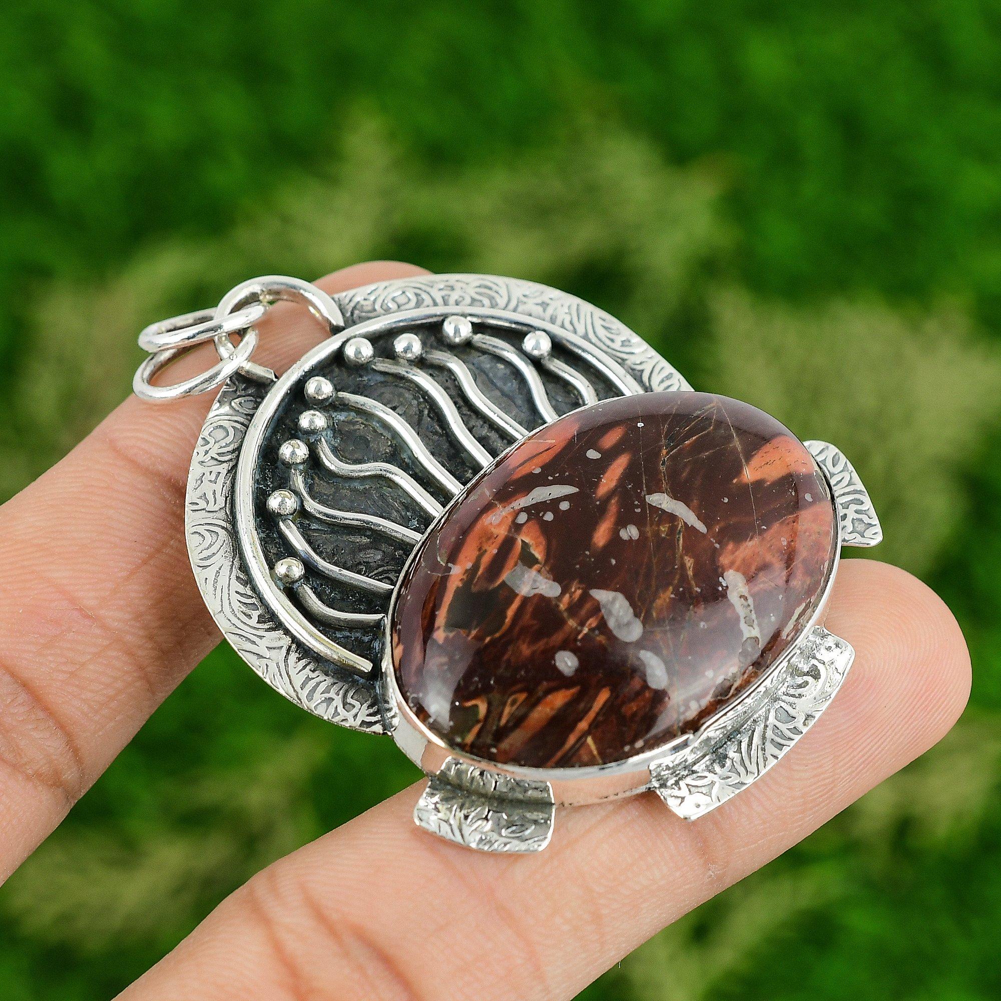 

Oval Coconut Jasper Gemstone Sterling Silver Bezel Birthday Engagement Pendant