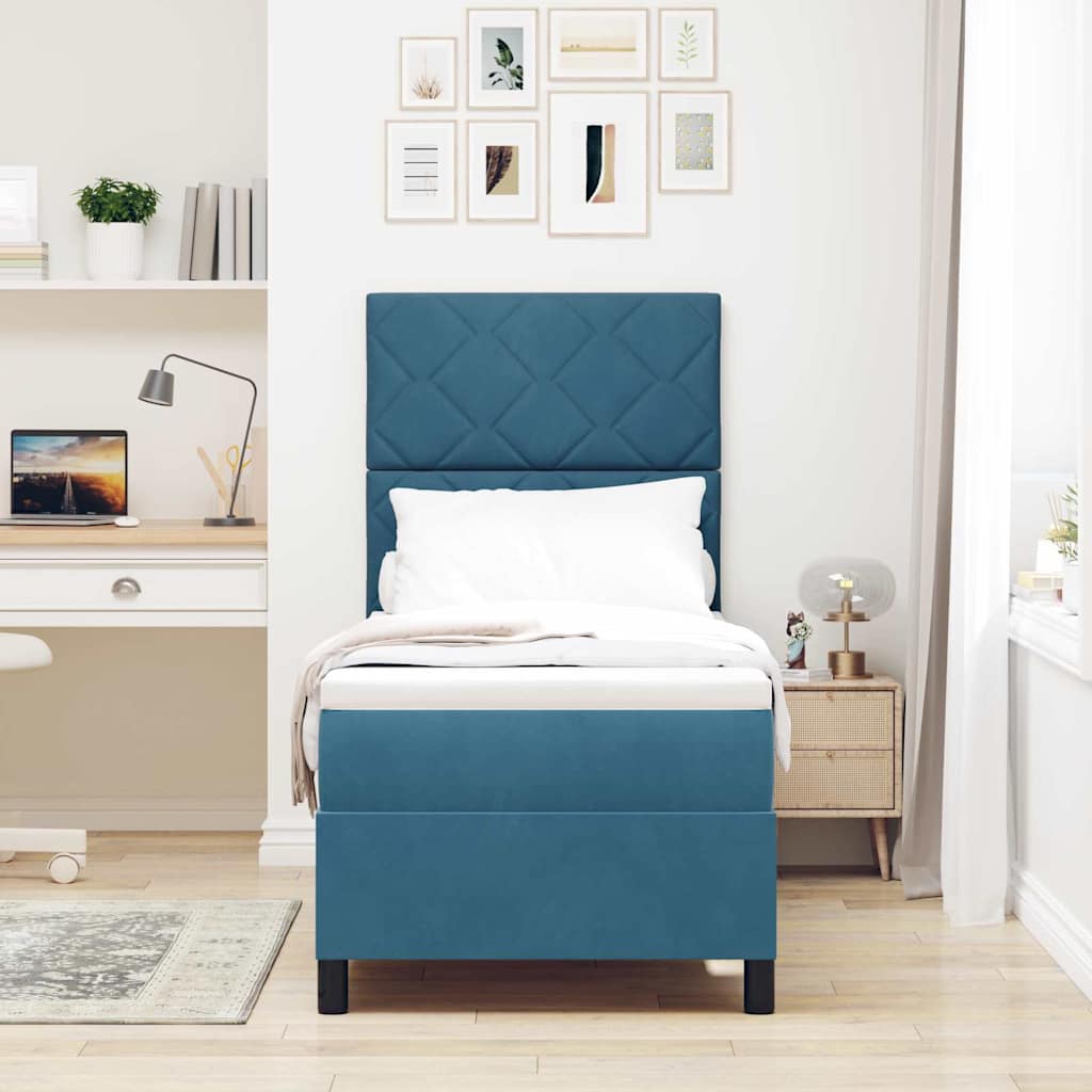 Box Spring Bed with Headboard Dark Blue 80 x 200 cm Velvet