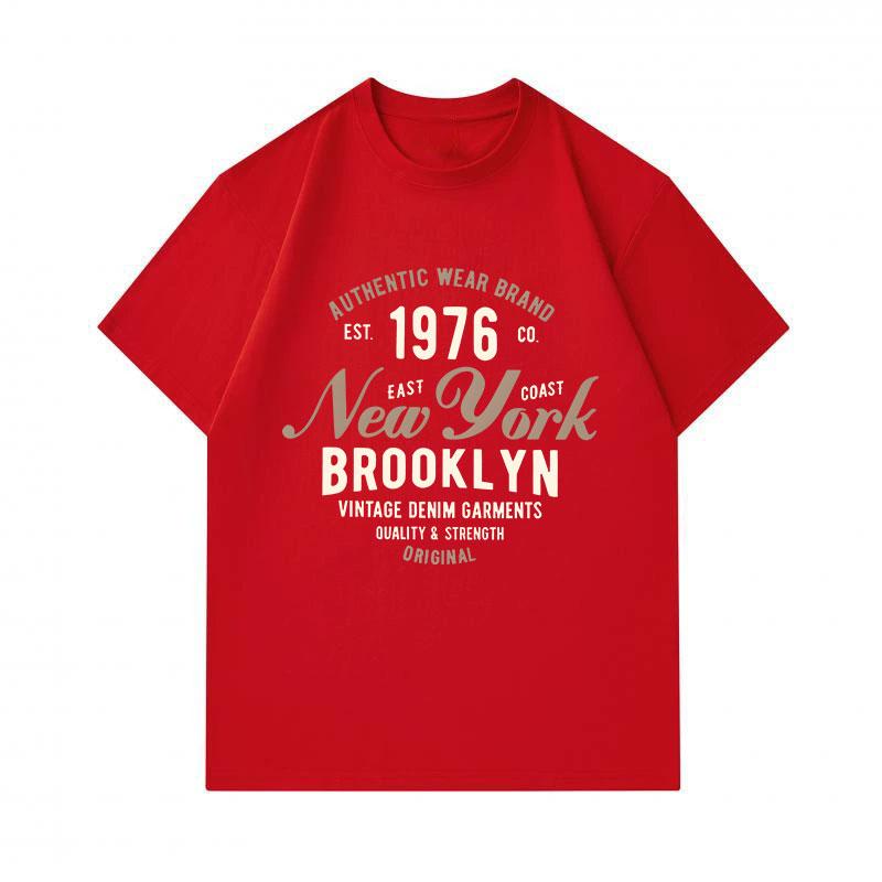 Men's 100% Cotton Crew Neck Short Sleeve T-Shirt, Vintage New York Brooklyn 1976 Print Casual Tee, Comfortable Breathable Daily Wear Top for Daily Out