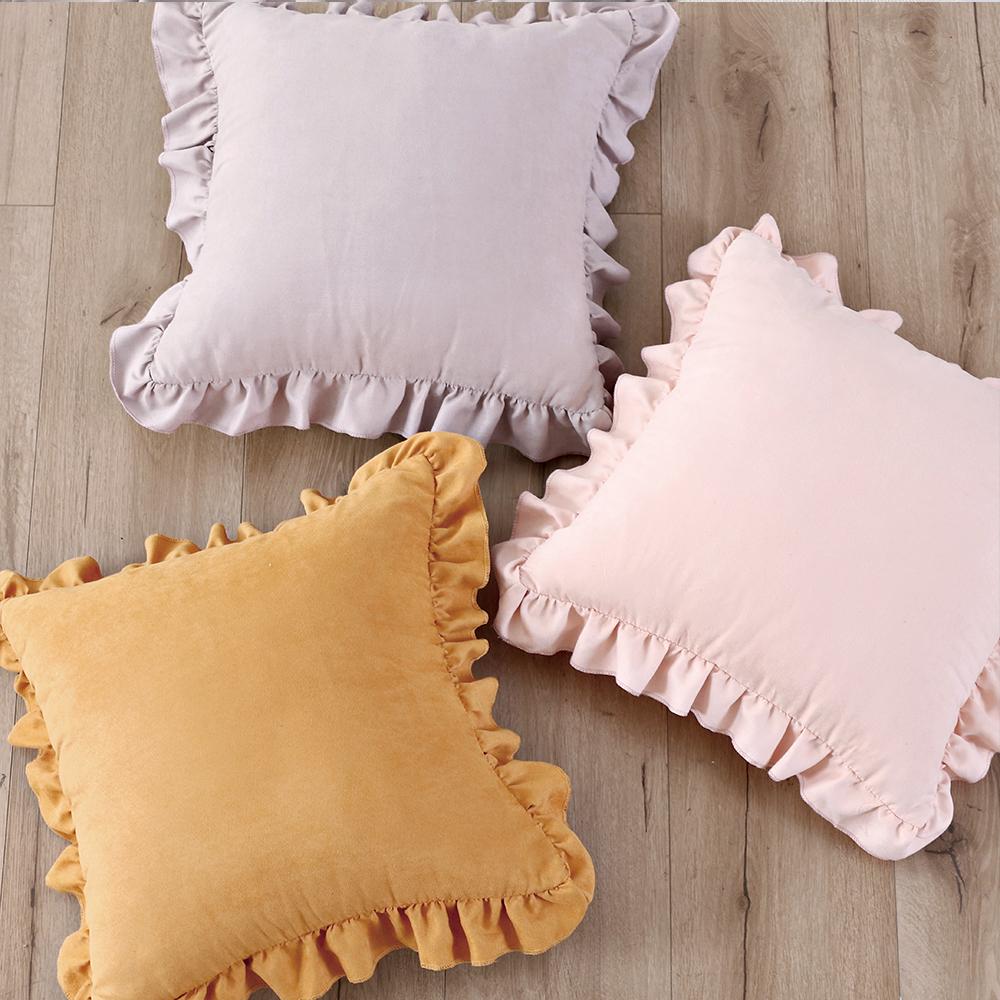 BUYNOW 1PC Suede Ruffle Skirt Small Fresh Pillowcase Pillowcase Sofa Pillowcase Bedside Cushion Cover Home Bedroom Decoration