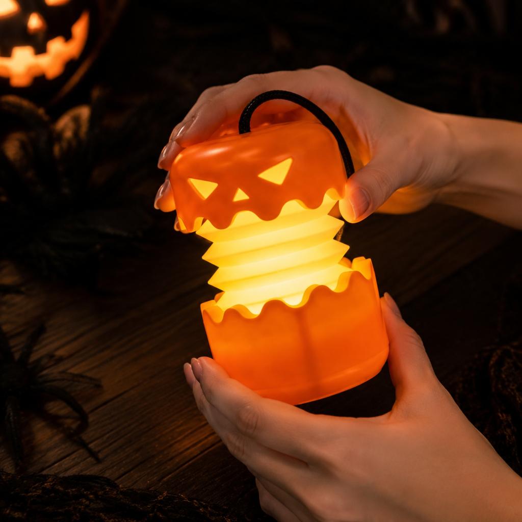 Foldable Outdoor Halloween Pumpkin Lantern String Portable Handheld Party Decoration Light with Handle for Indoor and Outdoor Use