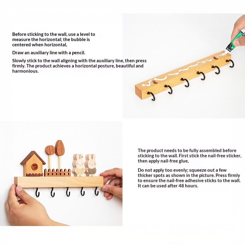 Nordic Style Solid Wood Key Hook Rack Punch Free Wall Mount Holds Keys Coats Towels for Bedroom Entryway Decor