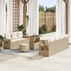 vidaXL 10-Piece Garden Sofa Set with Beige Cushions Poly Rattan Acacia, Dining Set of 3361711