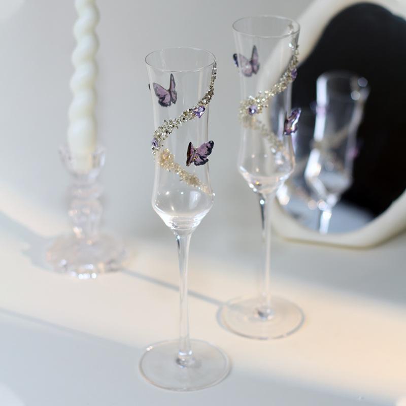 Fashionable Butterfly Diamond Champagne Glass High End Glass Goblet Wedding Toast Glass High Pretty Wedding Gifts Practical New