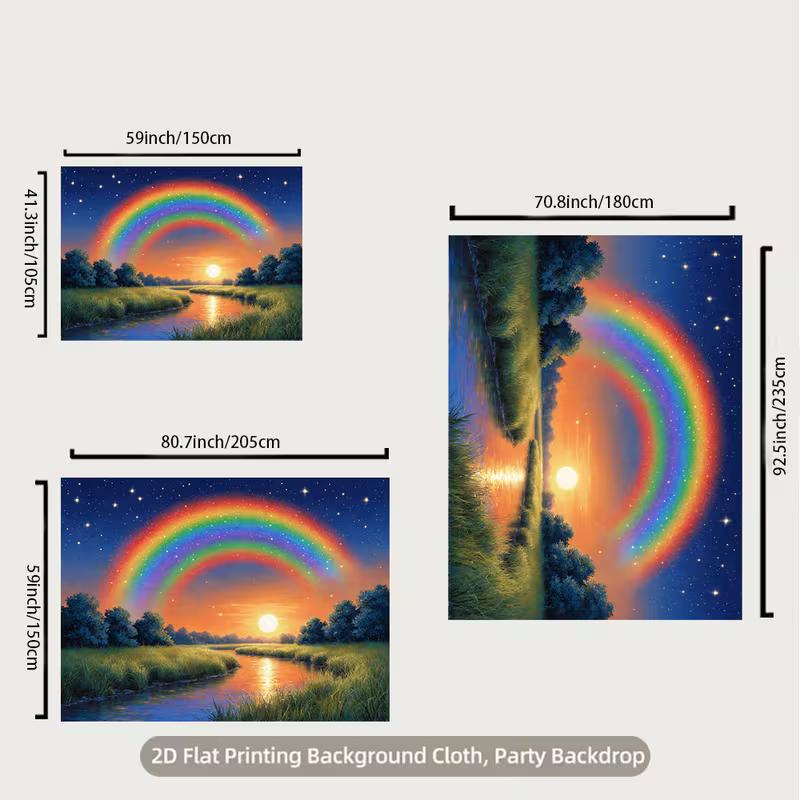 2D Glitter Rainbow Backdrop, Starry Sky & Sunset Scenery Party Background