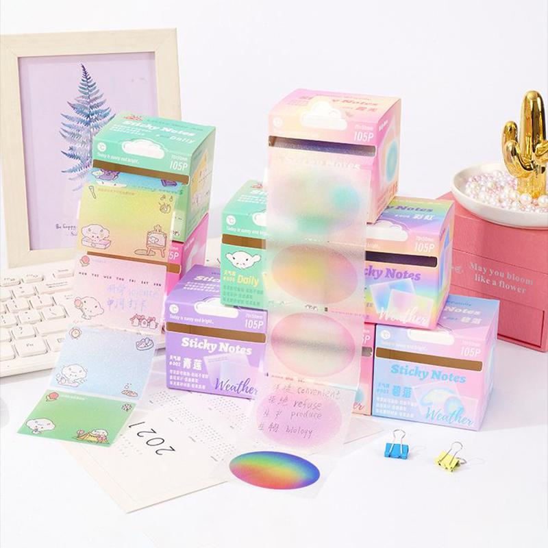 105Sheets Cartoon Transparent Sticky Notes Kawaii Pull-Out Memo Pad Paper Message Paper Cute Handbook Stickers Gifts