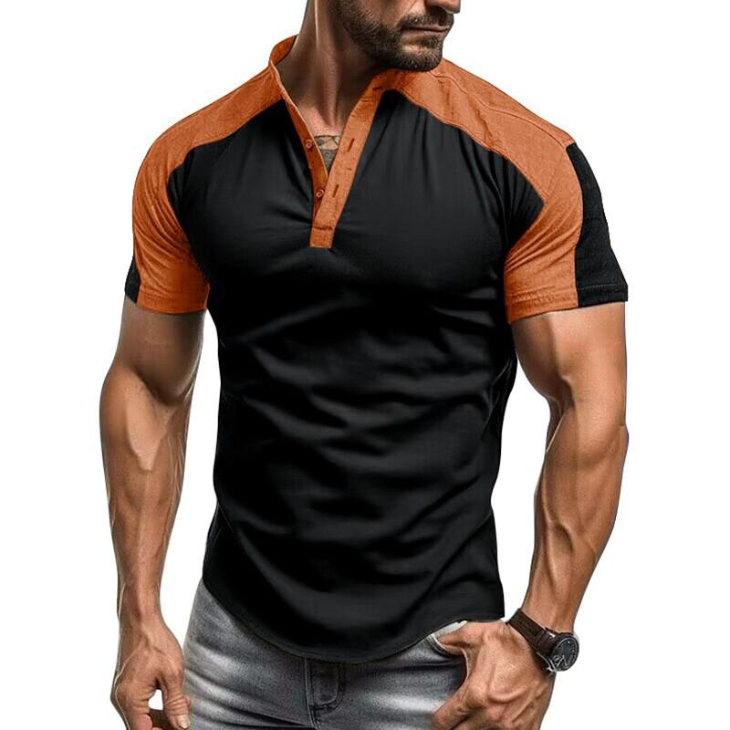 Mens Slim Fit Short Sleeve Stand Collar Henley T Shirt Casual Fitness Sports Top XXXL чёрный