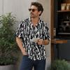 Men’s Spring Summer Casual Shirt Cotton Linen Short Sleeve Button Down Collared Top with Abstract Print Lightweight Relaxed Fit