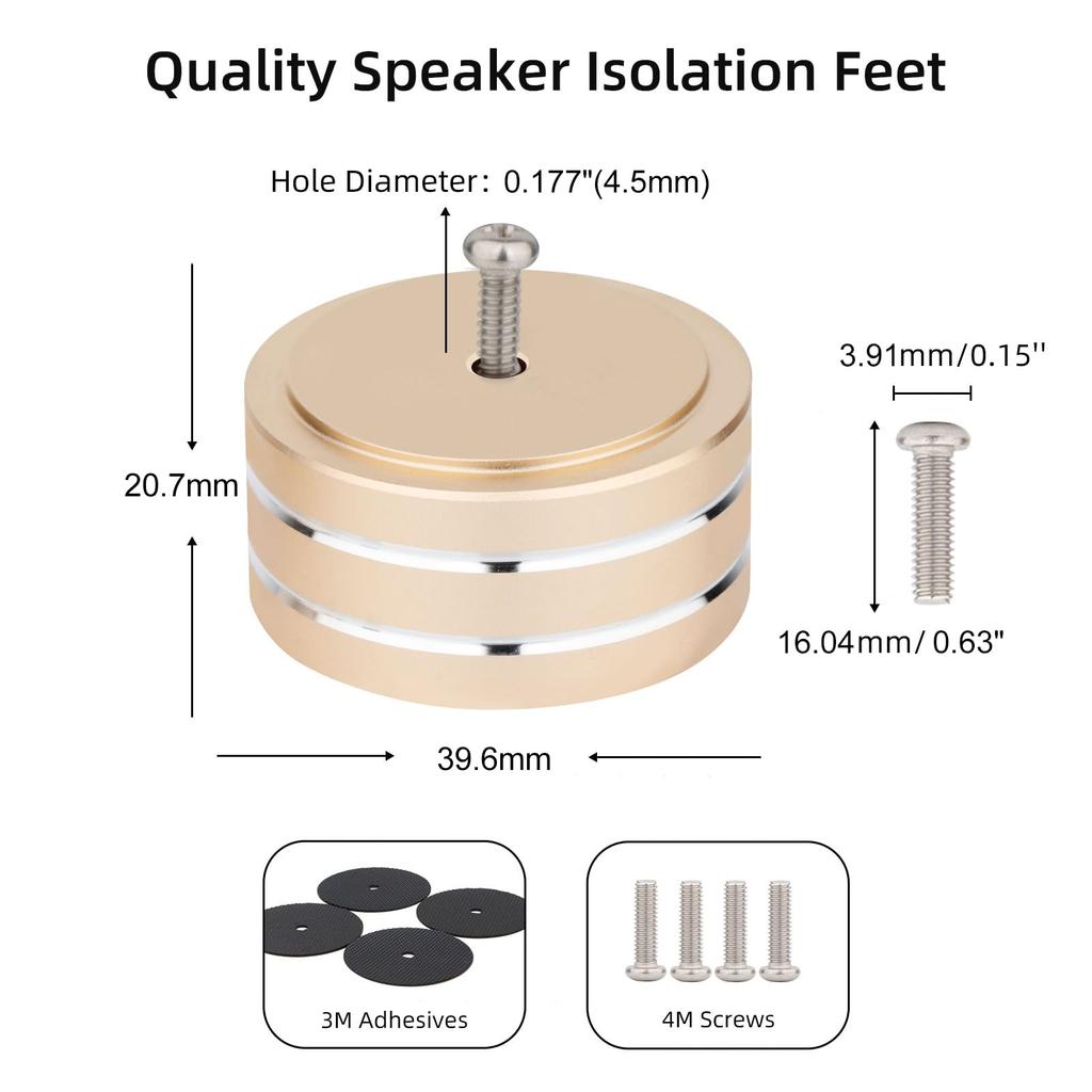 Monosaudio Aluminum Speaker 200kg Weight with Improved Audio Sound Vibration Compatible with 3M Tape and Screw for Home AV and Sound 4-Piece