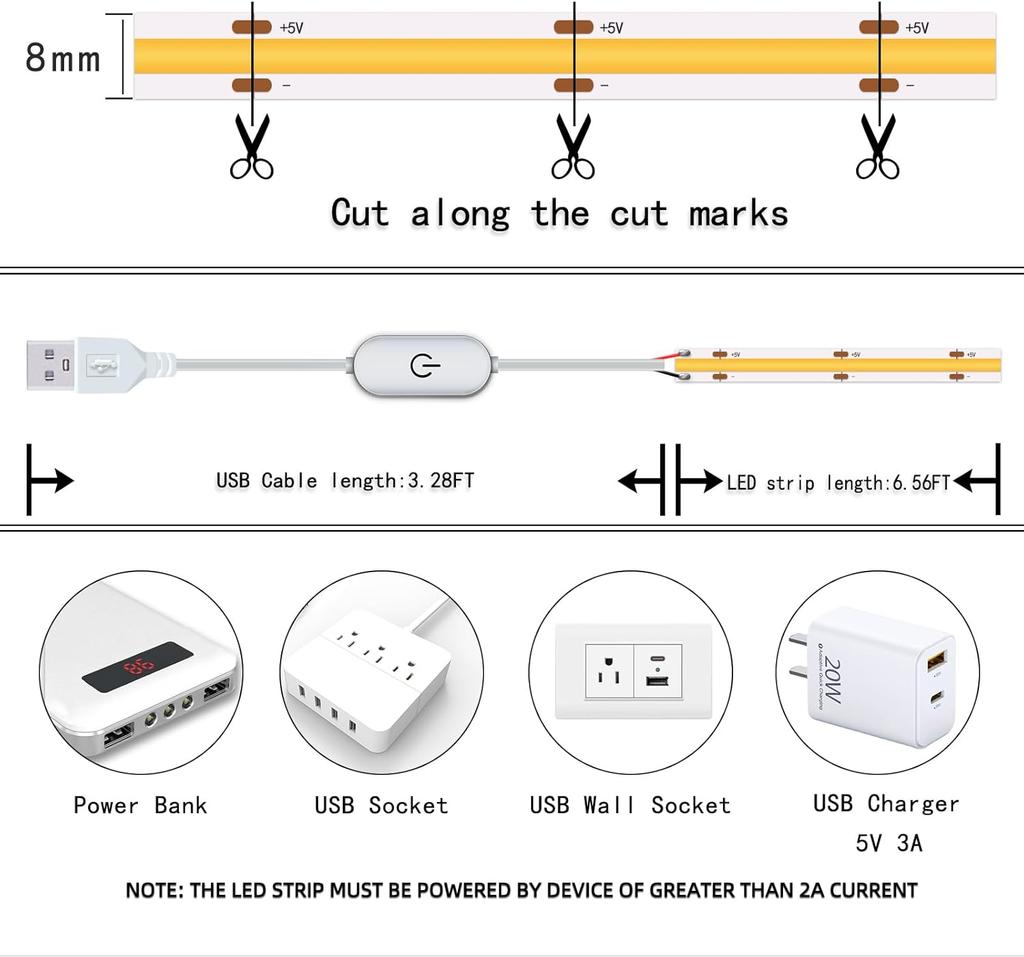 1M-5M USB LED Streifen Licht 5V 320LEDs/M COB Touch Sensor Dimmbare Lampe Band DIY TV Spiegel Hintergrundbeleuchtung Küche Zimmer Nacht Beleuchtung