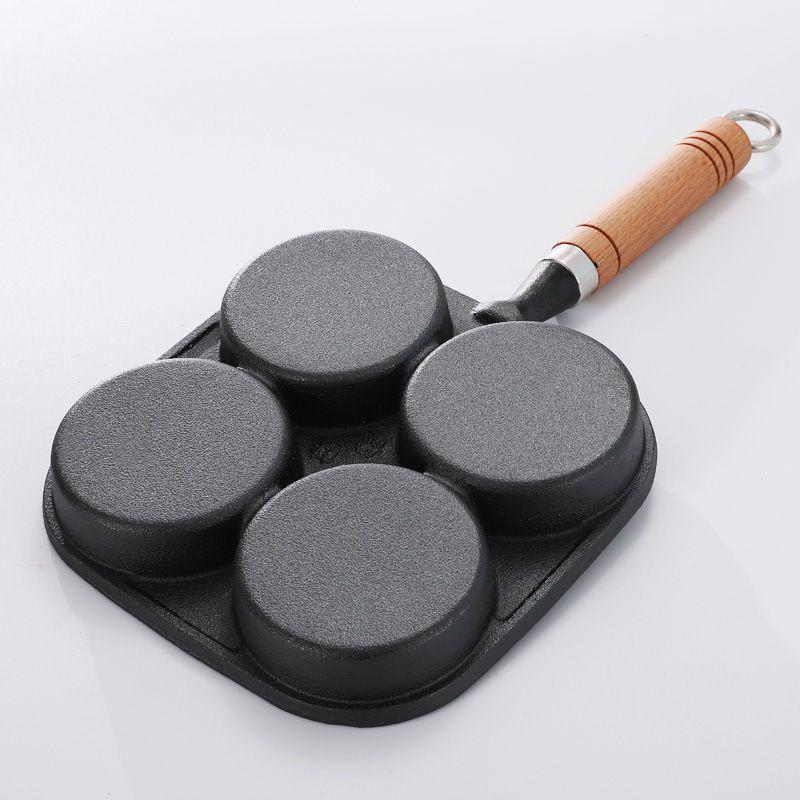 Cast Iron Four-Hole Non-Stick Breakfast Pan for Eggs, Burgers, and Dumplings