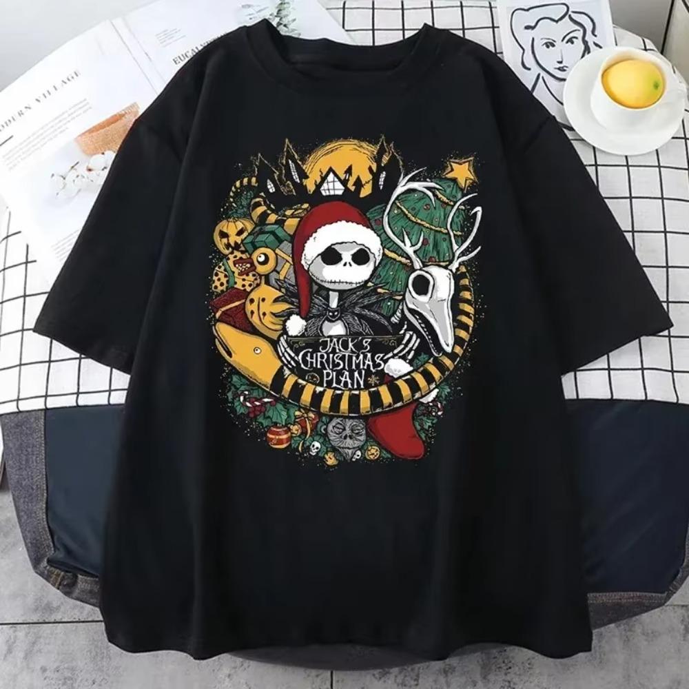 Men T-shirt  Nightmare Before Christmas Printed Short-sleeved Gothic Streetwear Unisex Gothic Retro Loose Top Y2K Shirt
