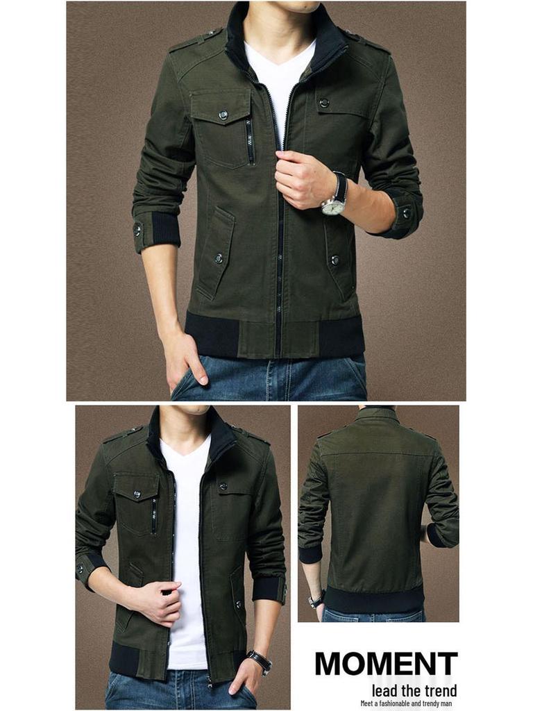 Men's Washed Cotton Stand Collar Jacket - Youth Style Outerwear