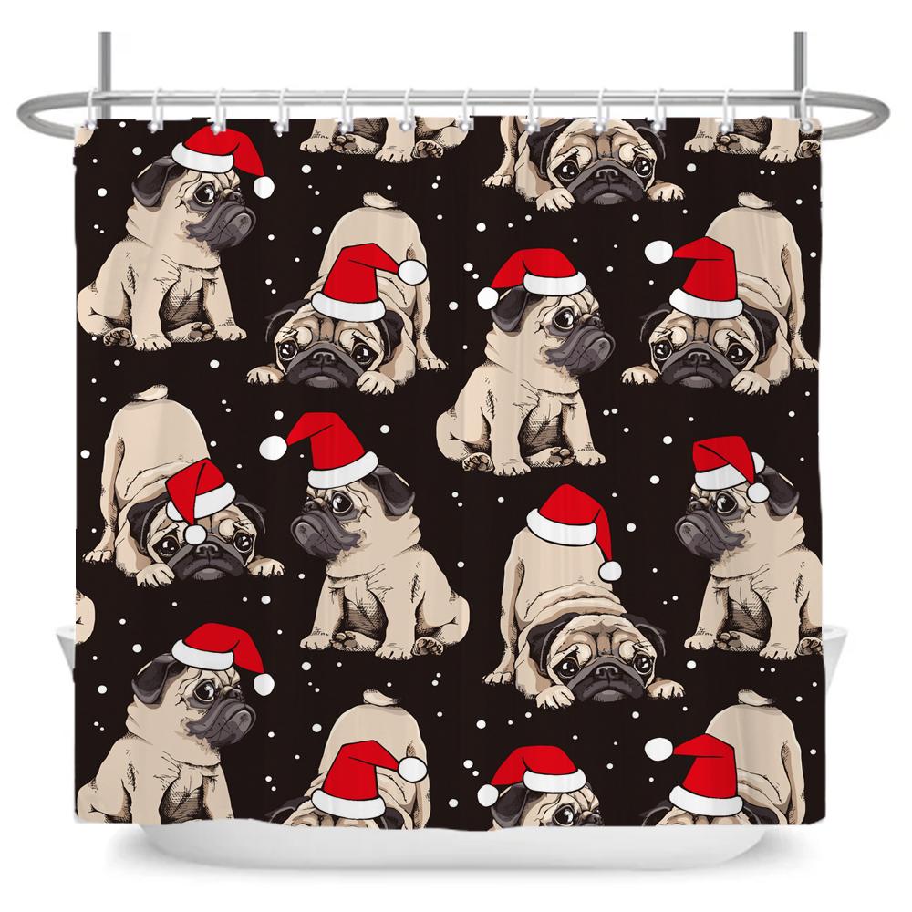 

Christmas Shower Curtain Printed Polyester Fabric Cartoon Santa Claus Fabric Bathroom Curtain Holiday Decoration Bath Curtains W60H190(CM)-1 Pcs