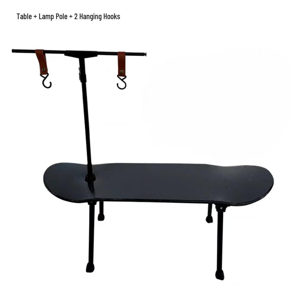 Skateboard-Style Portable Solid Wood Folding Table for Camping and Outdoor Use