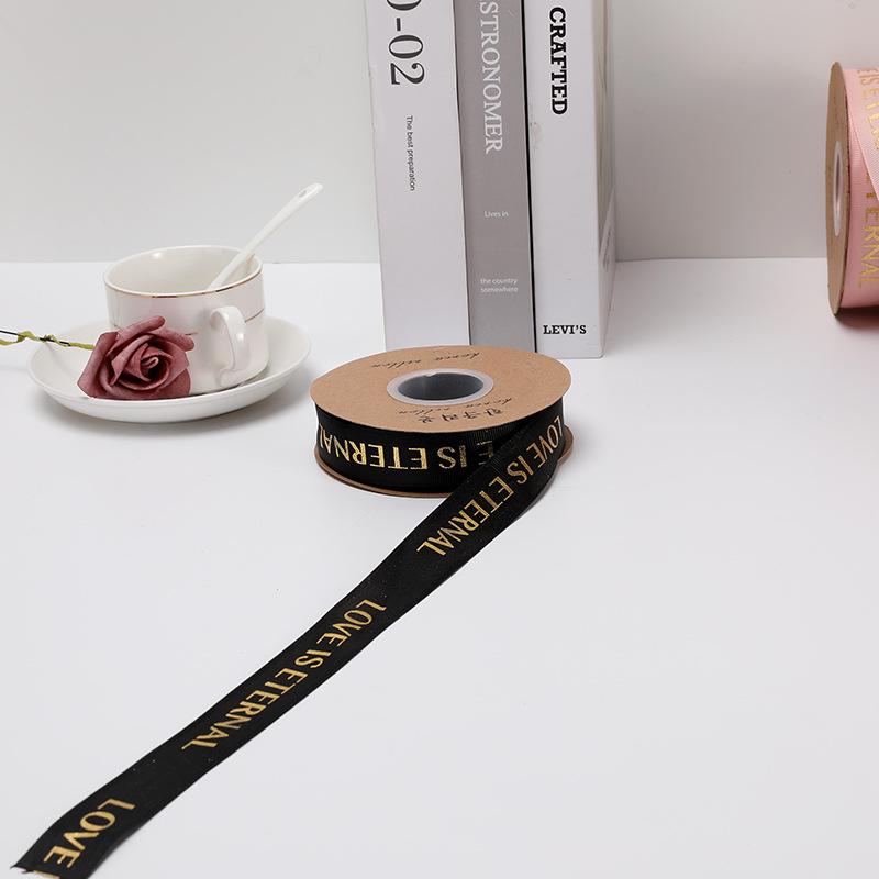 English Hot Stamping Ribbed Ribbon - 2.5cm Silk Bow for Gift, Cake, and Flower Packaging