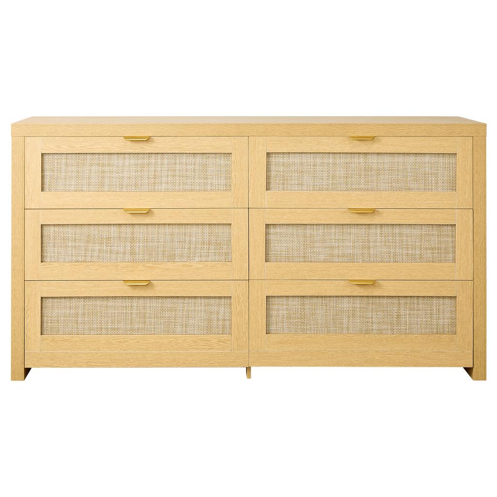 SucceBuy Rattan Dresser for Bedroom Natural Rattan Chest of Drawer with Metal Handle Modern Wood Clothing Organizer & Storage
