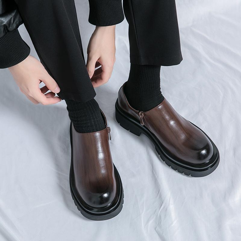 Derby Shoes Men's New One-pedal Low-top Casual Leather Shoes Men's British Style Platform Black Martin Shoes
