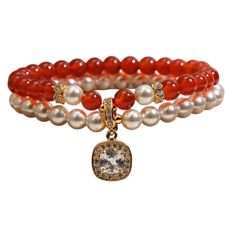 A52E Simple and Elegant Double Layer Pearls Bracelet Lightweight Resin Daily Wear