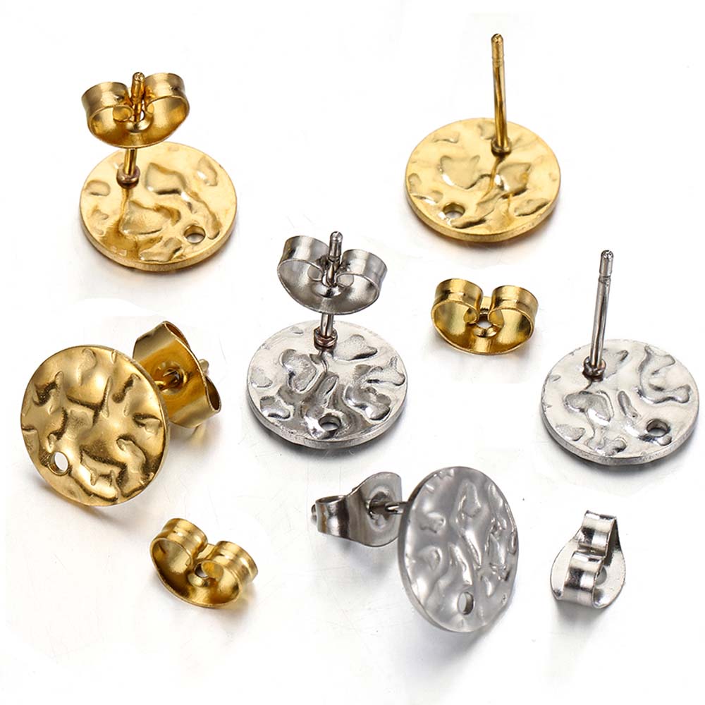 5Pairs Stainless Steel Embossing Round Ear Studs Ear Plug Set Earring Posts Back Stoppers Earrings Piercing DIY Jewelry Making