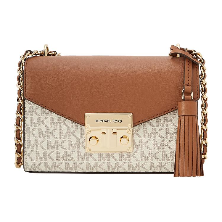 New MICHAEL KORS Rose Cow Leather Shoulder Bag Trumpets Women's Vanilla White/Acorn Brown 35T0GXOC1B-150