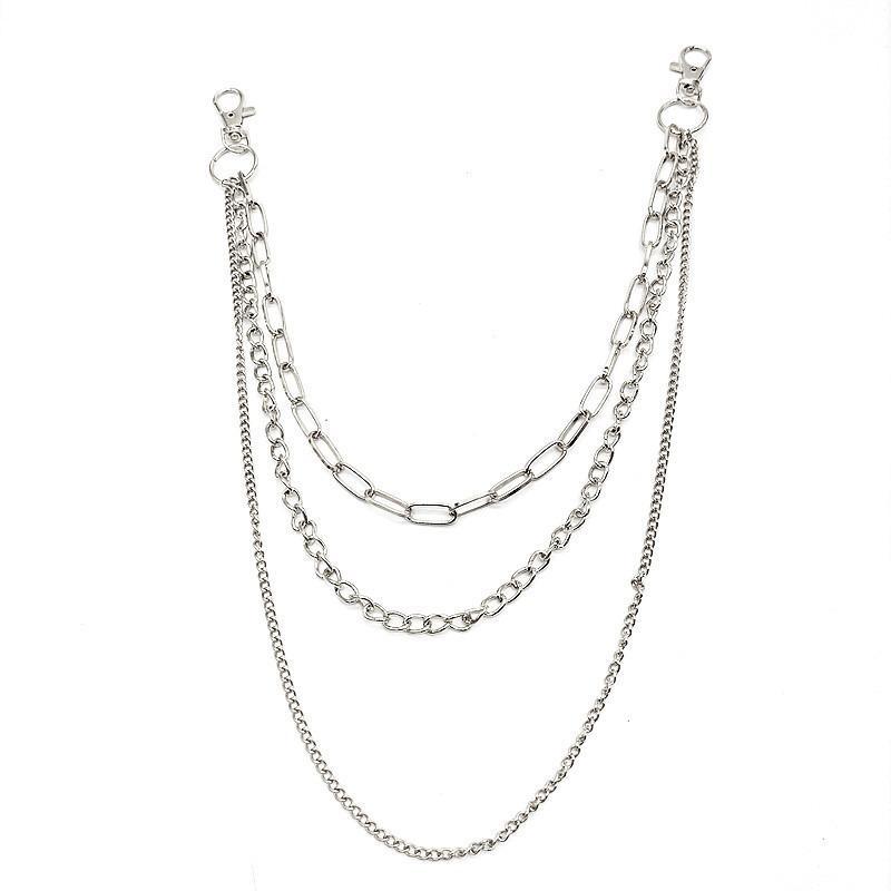 Silver Multi Layer Jean Chain With Cross Pendants Durable Metal Finish Fit For Punk Streetwear Concert Party Outfits