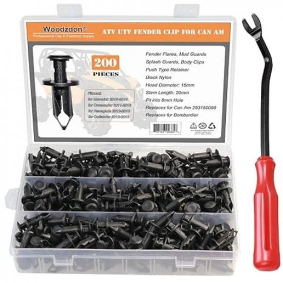200pcs Fender Clips w/Remover for ATV UTV Fit 8mm 5/16 inch Hole Push -201