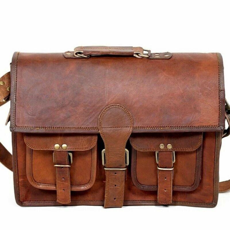 Leather Messenger Laptop Briefcase Satchel Bag Genuine Vintage