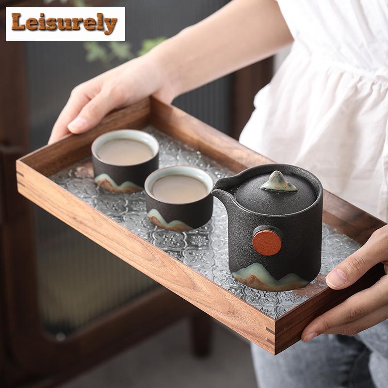 200ml Japanese Hand-painted Mountain Gaiwan Ancient Black Pottery Rough Tea Tureen Tea Making Cover Bowl Drinkware Collection