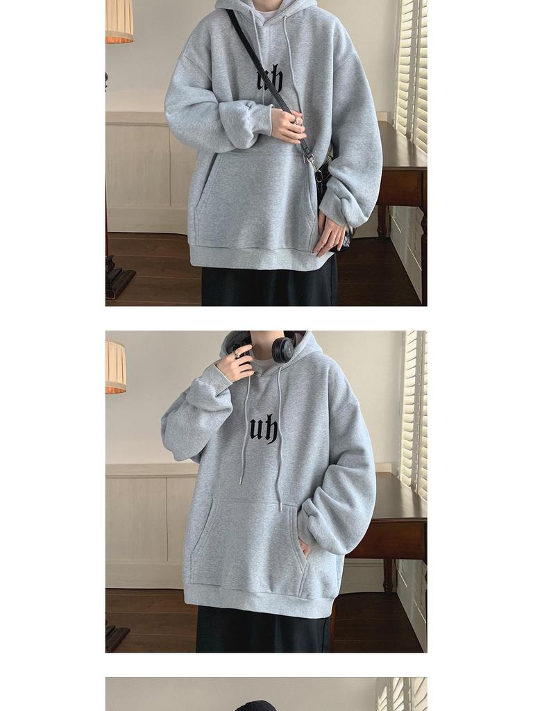 Navy Blue 250g Men's Oversize Hooded Sweatshirt - Trendy American Hip-Hop Style