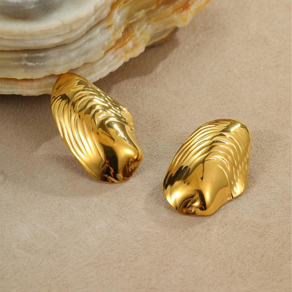 GEMCHIC Women's Gold Shell Earrings Vintage Pearl Studs Beach Vacation Jewelry Stainless Steel Statement Accessories