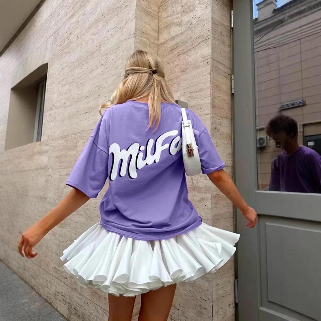 Dopamine Retro-Style Loose Fit Cotton T-Shirt with American and European Print