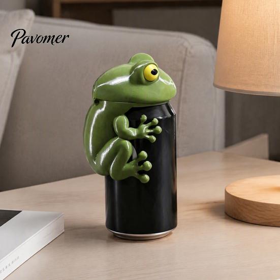 Mini Storage Box Frog Soda Can Lid Topper, Reusable Plastic Animal Cover, Office Workstation Accessories Decorative Desktop Container for 375ml