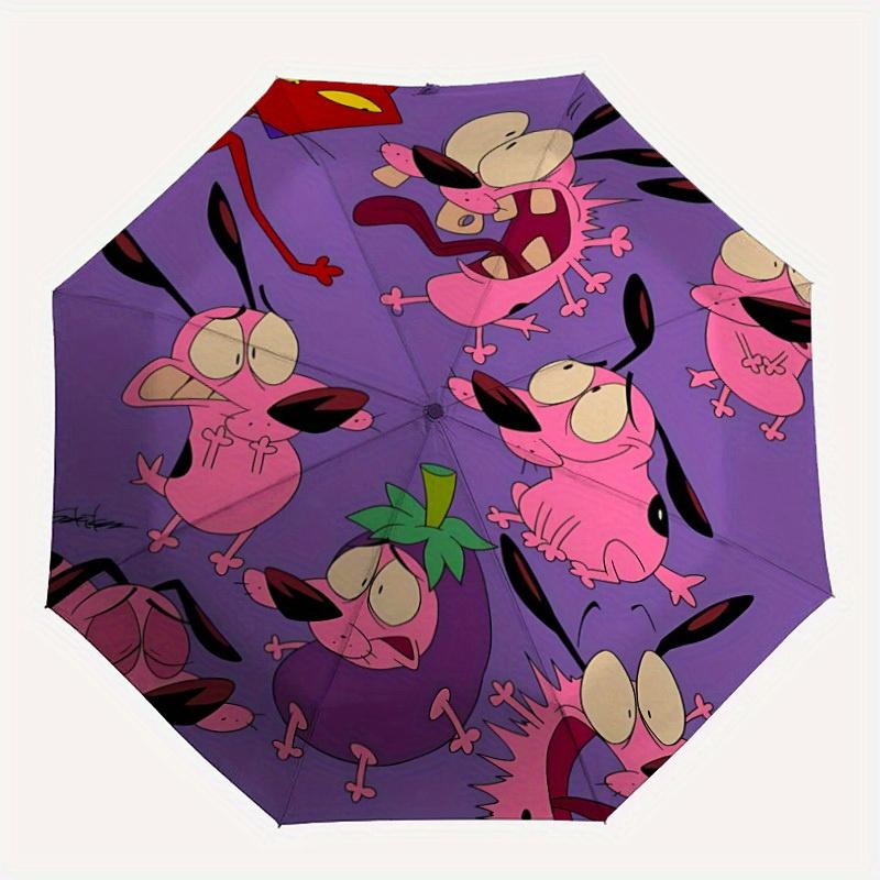 

1pc Courage the Cowardly Dog Home Essential Cute Cartoon Umbrella, Portable Folding Umbrella with Durable Iron Frame 8 Ribs,