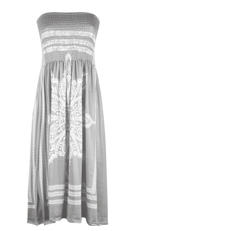 Women's Strapless Floral Print Bohemian Dress Casual Mini Beach Dresses