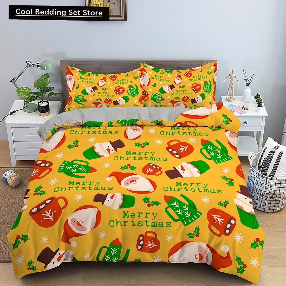 Merry Christmas King Queen Duvet Cover XMAS Bedding Set for Kid Santa Claus Quilt Cover Cartoon 2/3pcs Polyester Comforter Cover
