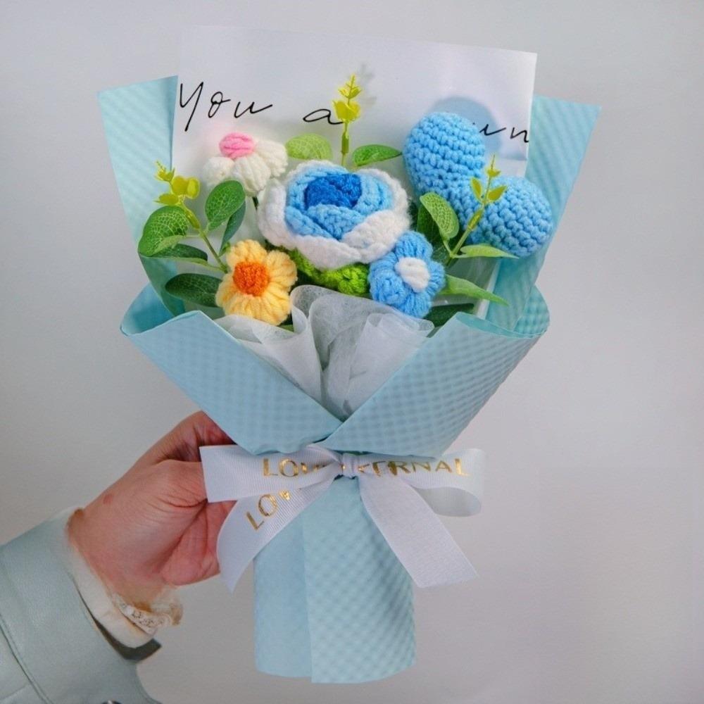 New Handmade Crochet Flower Bouquet Bag Eternal Handmade Crochet Flowers Unique Heart-Shaped Bouquet Birthday