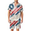 Men Satin Short Sleeve Pajama Set Two Piece Lightweight Sleepwear with Shorts and Pockets Comfortable Lounge Wear for Home