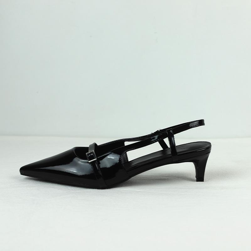 Fashion High Heels Women's Sandals 2025 Summer Elegant Black Pointed Toe Shallow Office Slingbacks Stiletto Chic Buckle Lady Mules Shoes