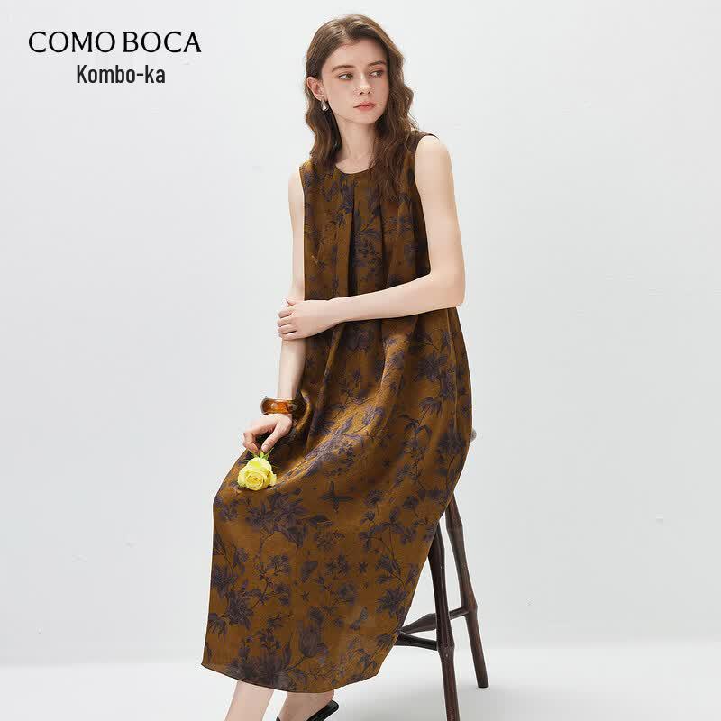 Mulberry Silk Printed Sleeveless Dress 2XL