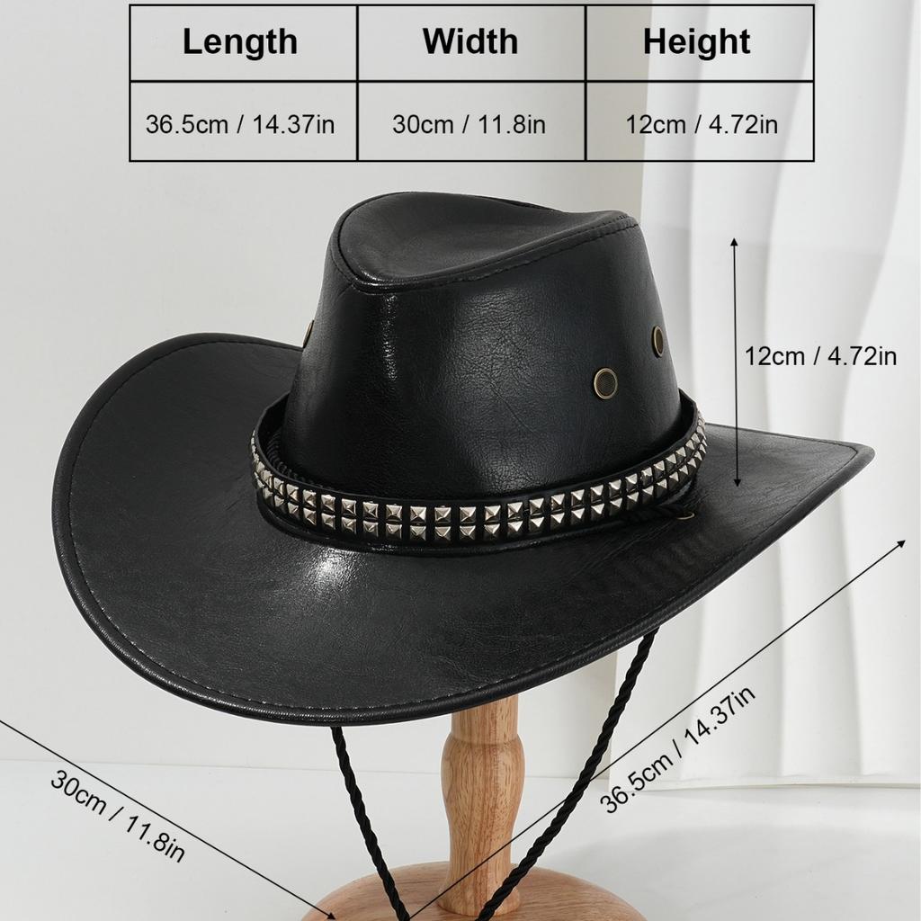 Men's and Women's PU Leather Denim Hats, Bohemian Fashion Metal Rhombus Nails Accessory Belts, Holiday Gifts