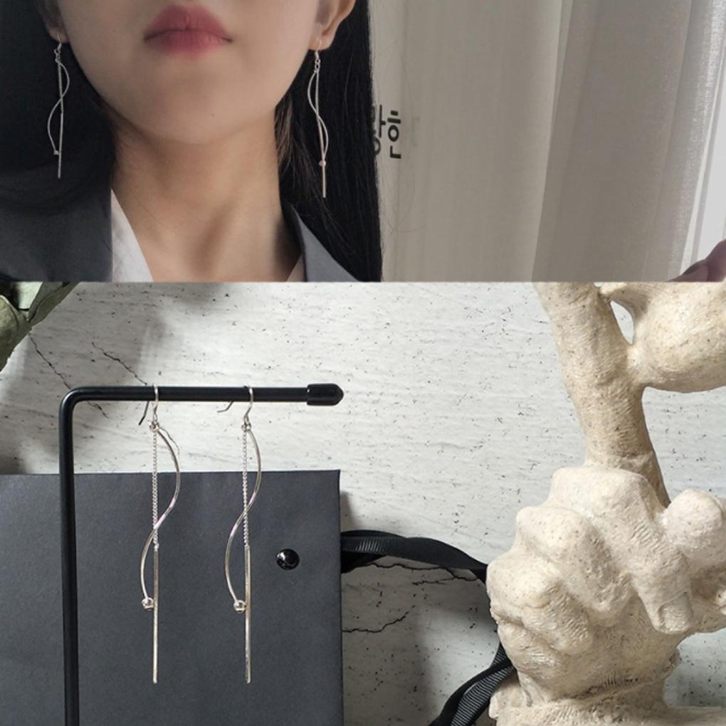 2 Pieces Silver Ear Hook Bead Long Earring Jewelry Dangle Universal Fashion Accessory Earrings for Party Wedding