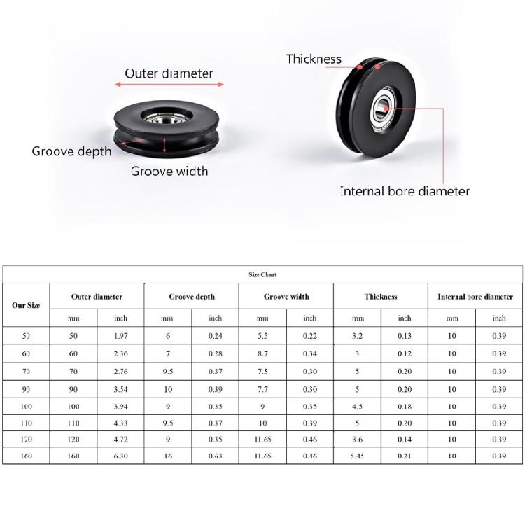 Round Fitness Pulley Wheel Bearing Replacements Black Nylon Bearing Pulley Wheel