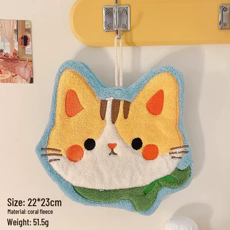 Coral Fleece Cat Hand Towel for Kitchen & Bathroom