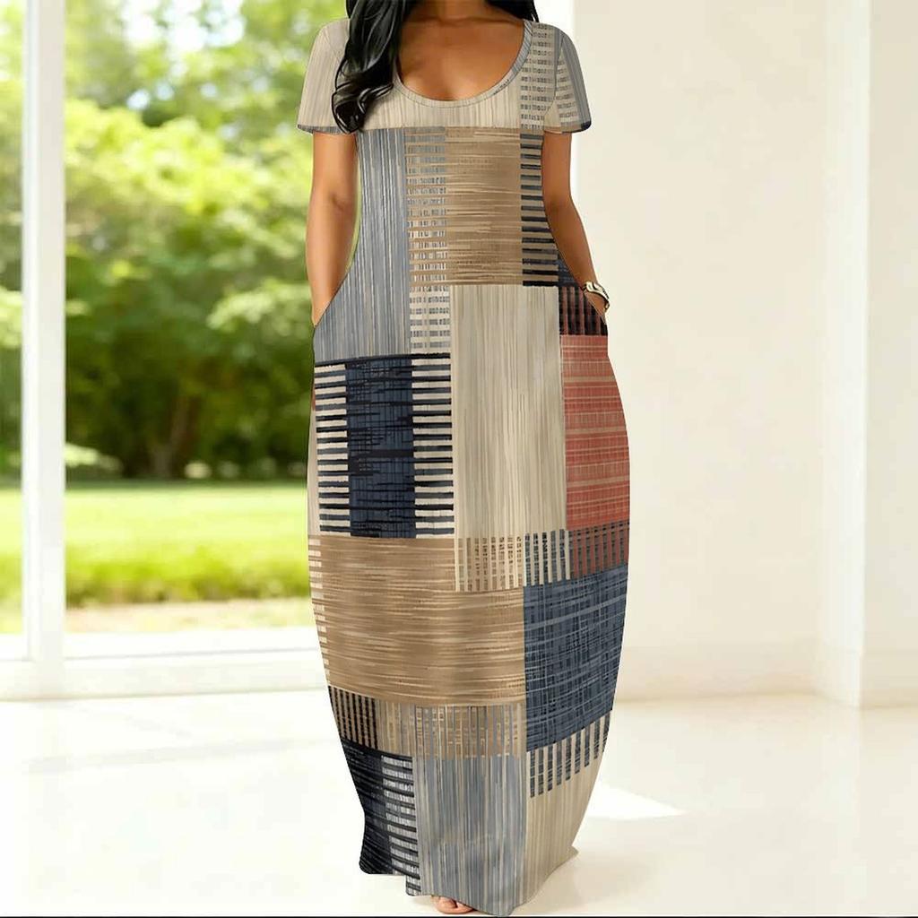 Breathable Round Neck Short Sleeve Plus Size Gown For Ladies Summer Casual Life